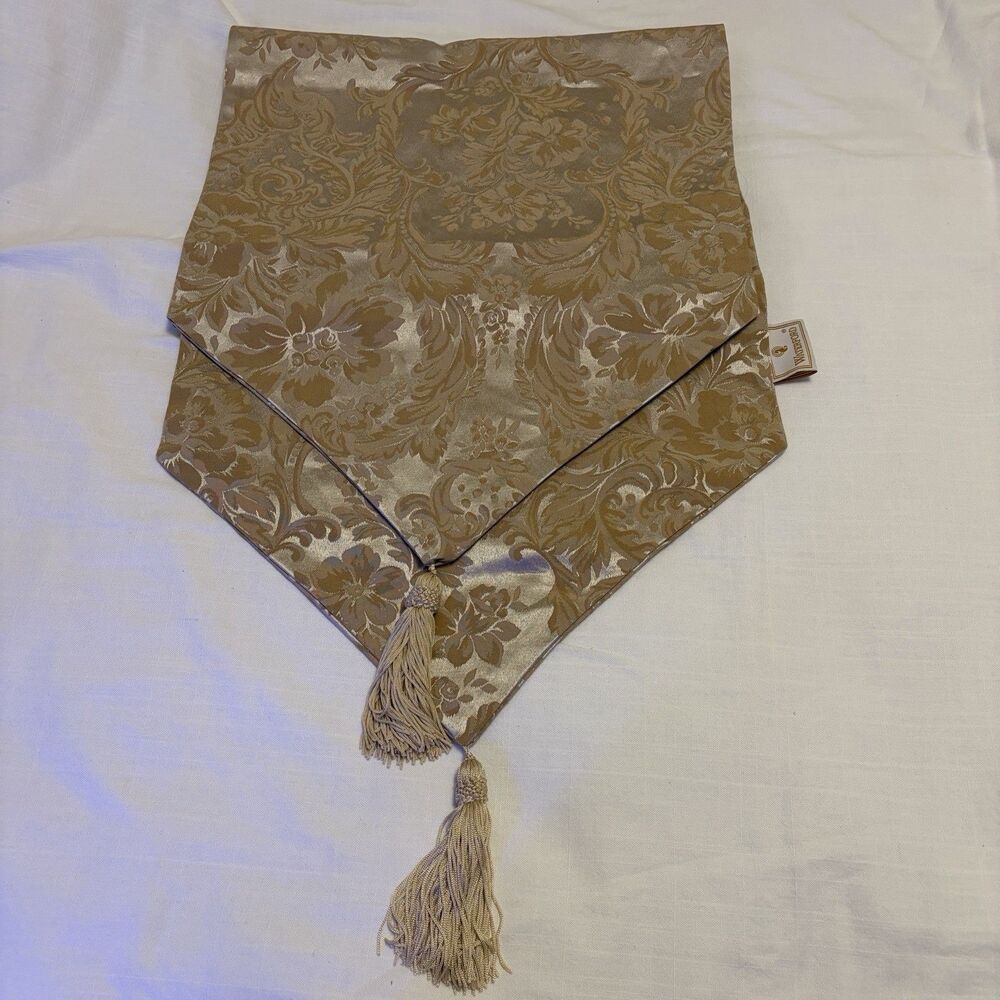 Vintage Waterford Linen Jacquard Table Runner Damask Tassel Cotton Blend 68 x 16 - Picture 3 of 7